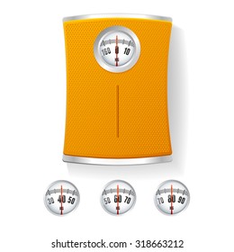 Orange Bathroom Scale with Different Dials. The Concept of Control of Body Vector illustration