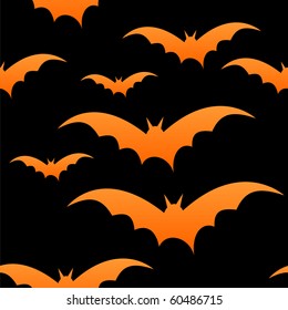 Orange bats on black, seamless tile, halloween vector, eps10