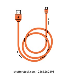 Orange Battery Charger Cable and USB Wire Vector Illustration