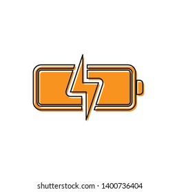 Orange Battery icon isolated on white background. Lightning bolt symbol. Vector Illustration