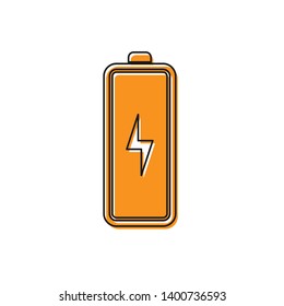 Orange Battery icon isolated on white background. Lightning bolt symbol. Vector Illustration