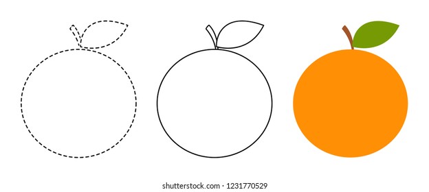 Orange to be colored and trace line educational game for kids
