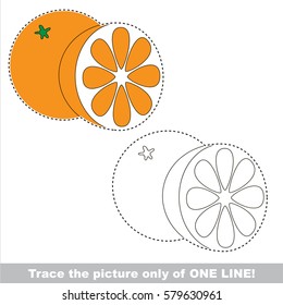Orange to be traced only of one line, the tracing educational game to preschool kids with easy game level, the colorful and colorless version.
