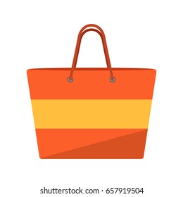 Orange Beach Bag. Isolated Not White. Flat Icon. Vector Illustration.