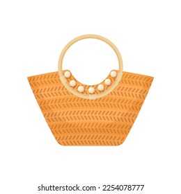 Orange beach bag for women vector illustration. Casual colorful handbag for summer or autumn isolated on white background. Fashion, accessories concept