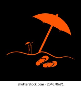 Orange beach icon  on a black background