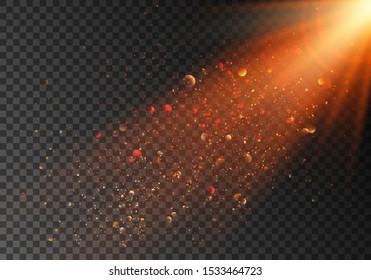 Orange beam spotlight transparent for your design. Sparkle and rays.