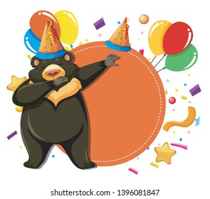 orange bear birthday template card illustration