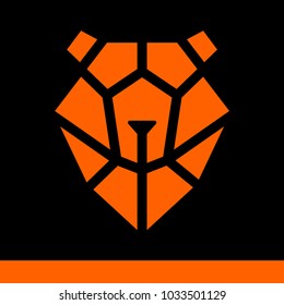 Orange bear face of geometric shapes on black background
