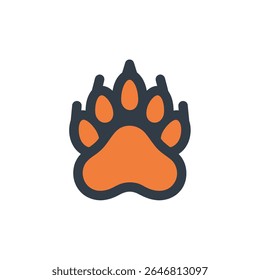 Ícone de pata de urso laranja mostra pegada animal design gráfico simples