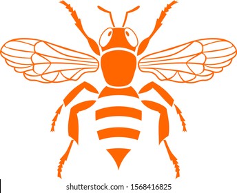 Orange bee stencil on isolated white background