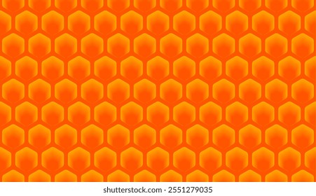 Fondo de colmena naranja. Patrón de células de colmena de abejas. Formas de miel de abeja. Textura hexagonal geométrica de Vector sin costuras. Patrón De Colmena Para Etiqueta De Producto, Anuncio, Papel De Envolver.