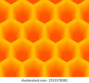 Orange Beehive Background. Bees Hive Cells Pattern. Bee Honey Shapes. Vector Geometric Seamless Hexagonal Texture. Beehive Pattern For Product Label, Banner, Wrapping Paper.