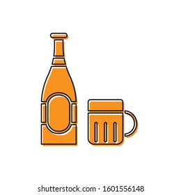 Orange Beer bottle and glass icon isolated on white background. Alcohol Drink symbol.  Vector Illustration