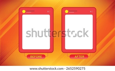 Orange before and after photo comparison template, Photo frames. Perfect for transformation showcases, product results, digital ads, and social media content.