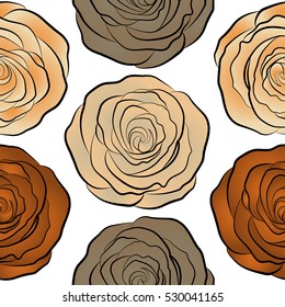 Orange, beige and brown floral seamless pattern.
