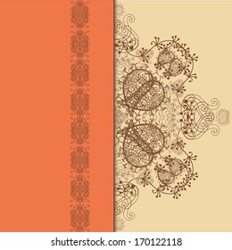 Orange, Beige and Brown Pattern with Lace Ribbon