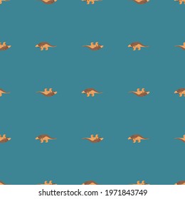 Orange and beige colored dinosaurs seamless pattern in hand drawn style. Bright blue background. Stock illustration. Vector design for textile, fabric, giftwrap, wallpapers.