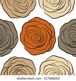 Orange and beige floral seamless pattern.