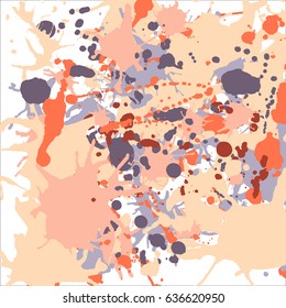 Orange beige grey ink paint splashes vector colorful background square