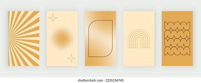 Orange and beige groovy retro backgrounds for stories with wavy lines