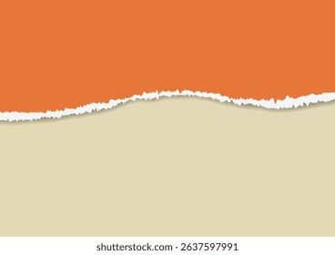 Orange and beige paper layers divided by a torn paper rip, rough edge texture with soft shadow adds a creative touch to digital backgrounds and content highlights.