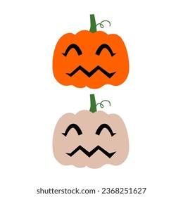 Orange Beige Pumpkin Heads Collection perfect for Halloween, Thanksgiving Day isolated on White