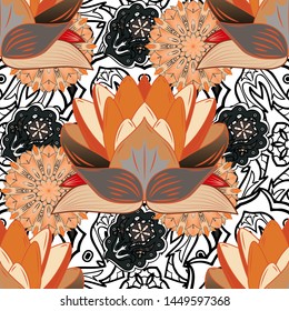 -orange, beige and white flowers. Floral collage. Nice pattern in the small flower. Nature. Vector pattern. Flower composition. Floral background.