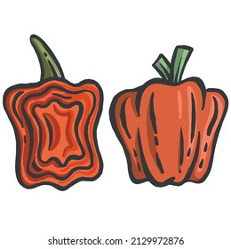 Orange Bell Pepper and half icon in a flat design on a white background