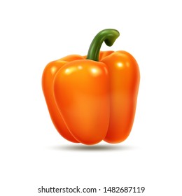 Orange bell pepper isolated on white background, sweet paprika, vegetable, healthy food, spice. 3D effect, vector illustration. EPS10