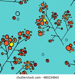 Orange berries on blue seamless pattern