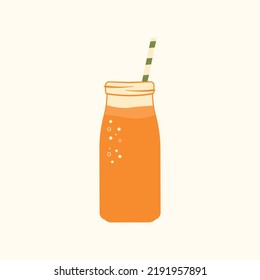 Las bebidas naranjas pueden. Ilustración vectorial de un vaso de jugo con una paja para una impresión o receta.