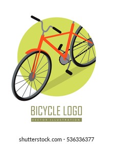 Orange bicycle icon design flat isolated. Bike personal transport. Ecologically safe transportation item. Cycling race sport. Mountain bicycle, travel bicycle. Vector illustration