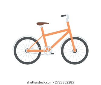 Orange bicycle on a white background. Classic bicycle. Ecological transport. Two-wheeled retro bicycle.
