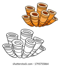 Orange big sponge coloring book linear drawing isolated on white background