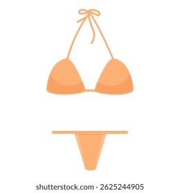 Orangefarbenes Bikini-Oberteil mit Schnur und Boden einzeln auf weißem Hintergrund