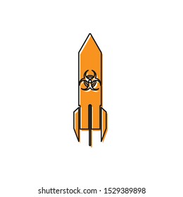 Orange Biohazard rocket icon isolated on white background. Rocket bomb flies down.  Vector Illustration