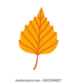 Folha de bétula laranja isolada sobre fundo branco. Folha outono simples para padrão, banner, adesivo. Olá, cartão de outono. Ilustração de vetor plano.