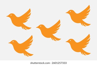 Orange Bird Minimalist Vector Icons – Flat Design Animal Silhouette Set, Modern Elegant Illustration