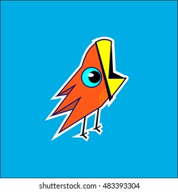 Orange bird on blue background.
