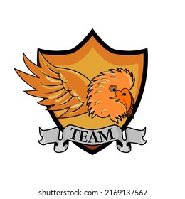 Orange bird sport logo design team.Eagle mascot character vector design.Furious Engle head mono sport vector logo concept isolated on white background. Premium wild bird t-shirt tee print illustration