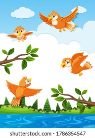 Orange Birds Nature Illustration Stock Vector (Royalty Free) 1786354547 ...