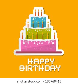 Orange Birthday Background Illustration with Cake 