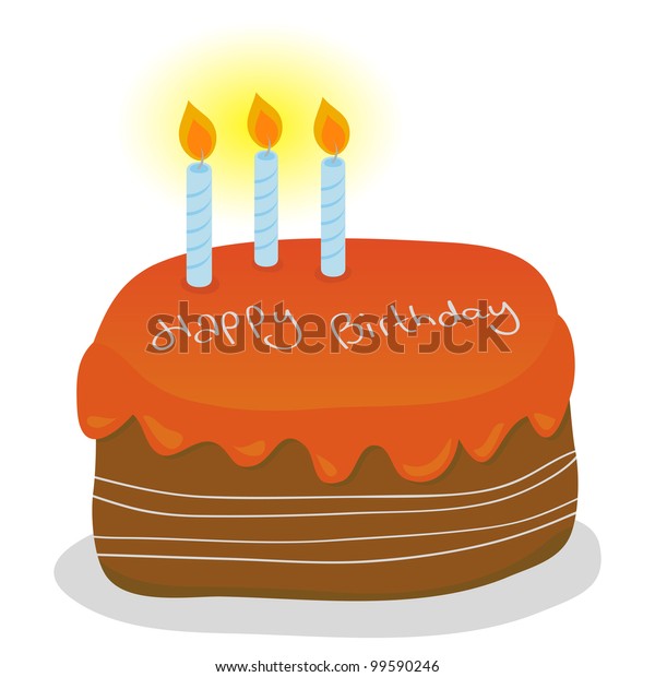 Orange Birthday Cake Three Blue Candles Stock Vector (Royalty Free