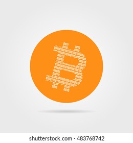 orange bitcoin logo with shadow on white background