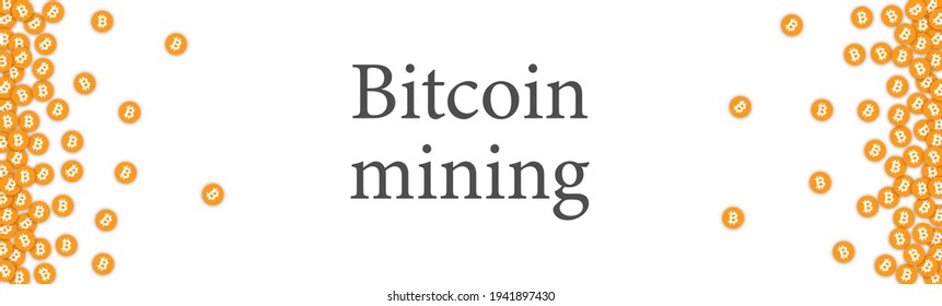 Orange Bitcoin mining confetti border. Vector illustration.