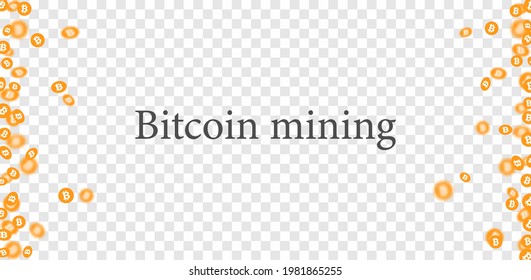 Marco de confetti de minería de Bitcoin de color naranja. Fondo transparente. Ilustración vectorial.
