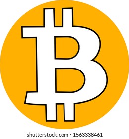 Orange Bitcoin sign icon for internet money. Crypto currency symbol and coin image for using in web projects or mobile applications. Blockchain based secure cryptocurrency.