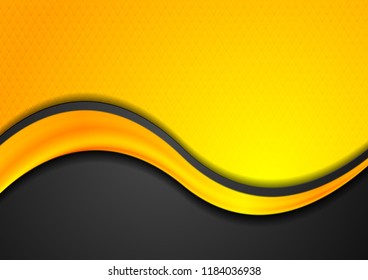 Orange and black abstract background with glossy wave. Vector design