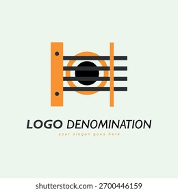 Logotipo geométrico abstrato laranja e preto com vetor de texto
